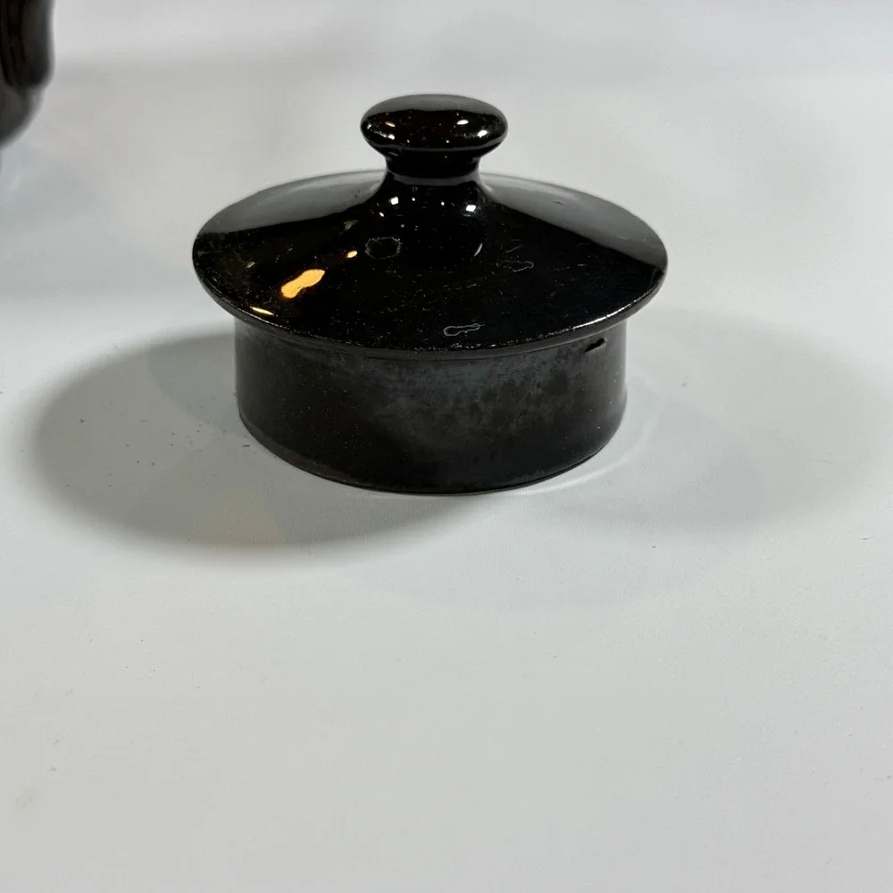 VTG Lingard Webster &‎ Co Teapot Tunstall England Black Gold Floral Chinoiserie